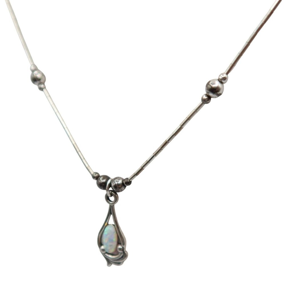 Vintage Sterling Silver Opal Teardrop Pendant Necklace WHEELER MANUFACTURING Co - Picture 4 of 10